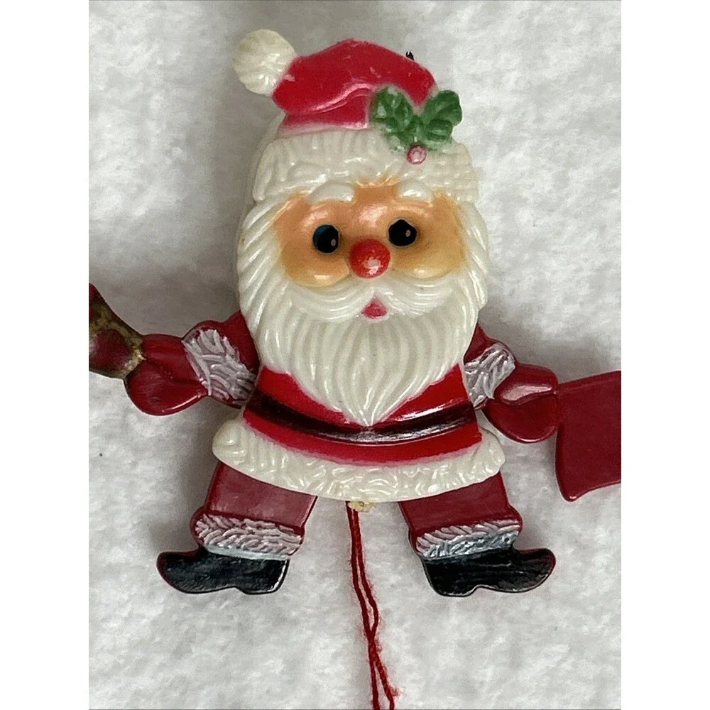 Vintage Merry Christmas Santa Claus Pin Brooch Jewelry Pull String Hong Kong